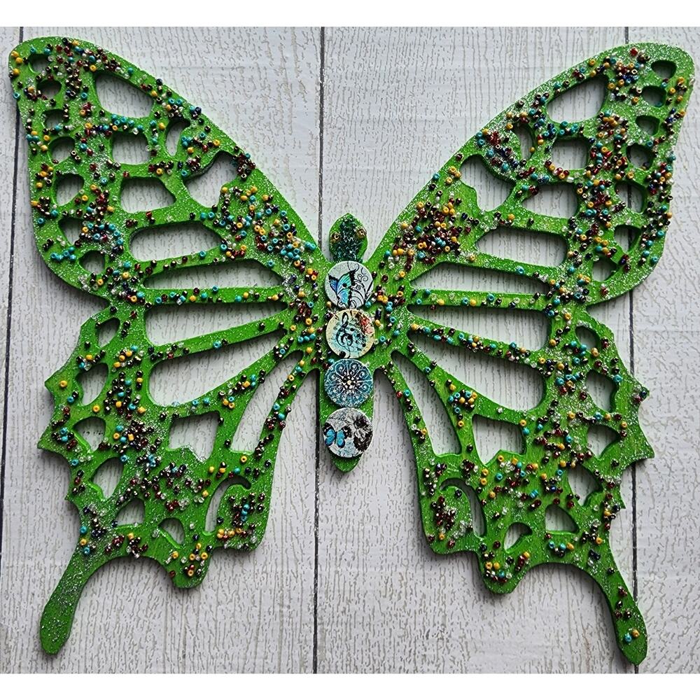 Handmade Wood Butterfly Bead and Button Art